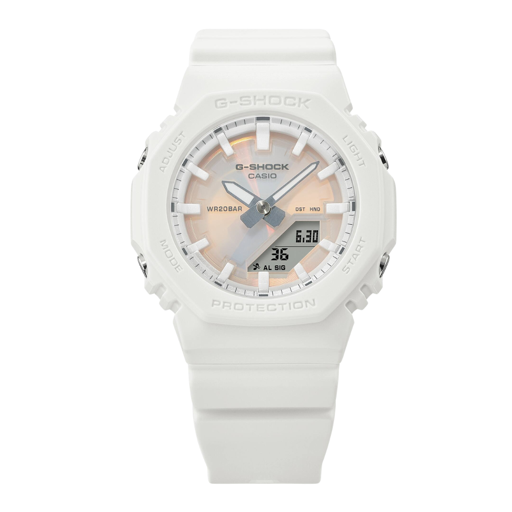CASIO G-SHOCK GMA-P2100PC-7ADR Analog Digital Women's Watch White Resin Strap Compact Octagonal Design 200M Water Resistant