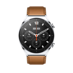Smartwatch with a brown leather strap on a white background