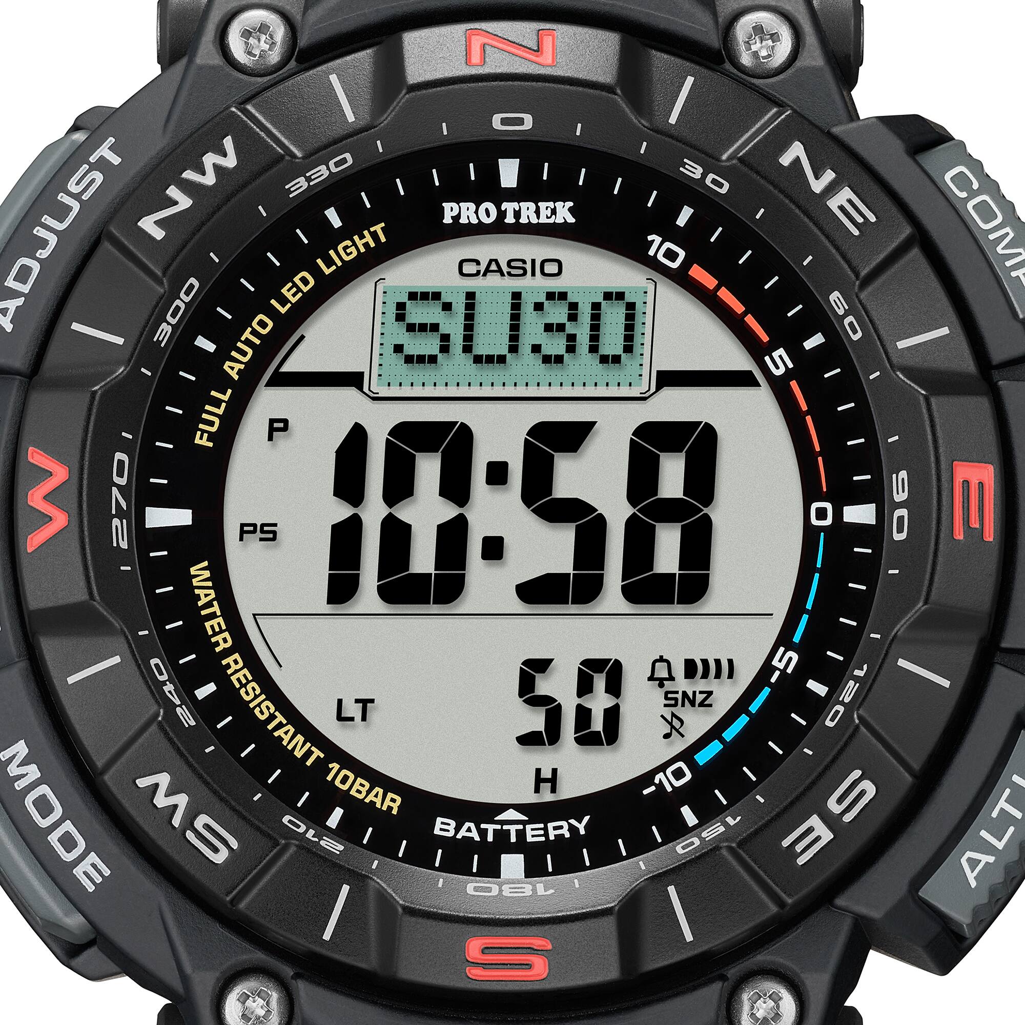 Casio PRO TREK PRG-340-1DR Men’s Solar Triple Sensor Black Outdoor Watch, Tough Solar, 100M Water Resistant