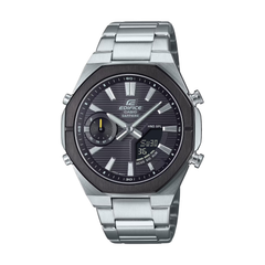 Silver Edifice watch with black dial on a white background
