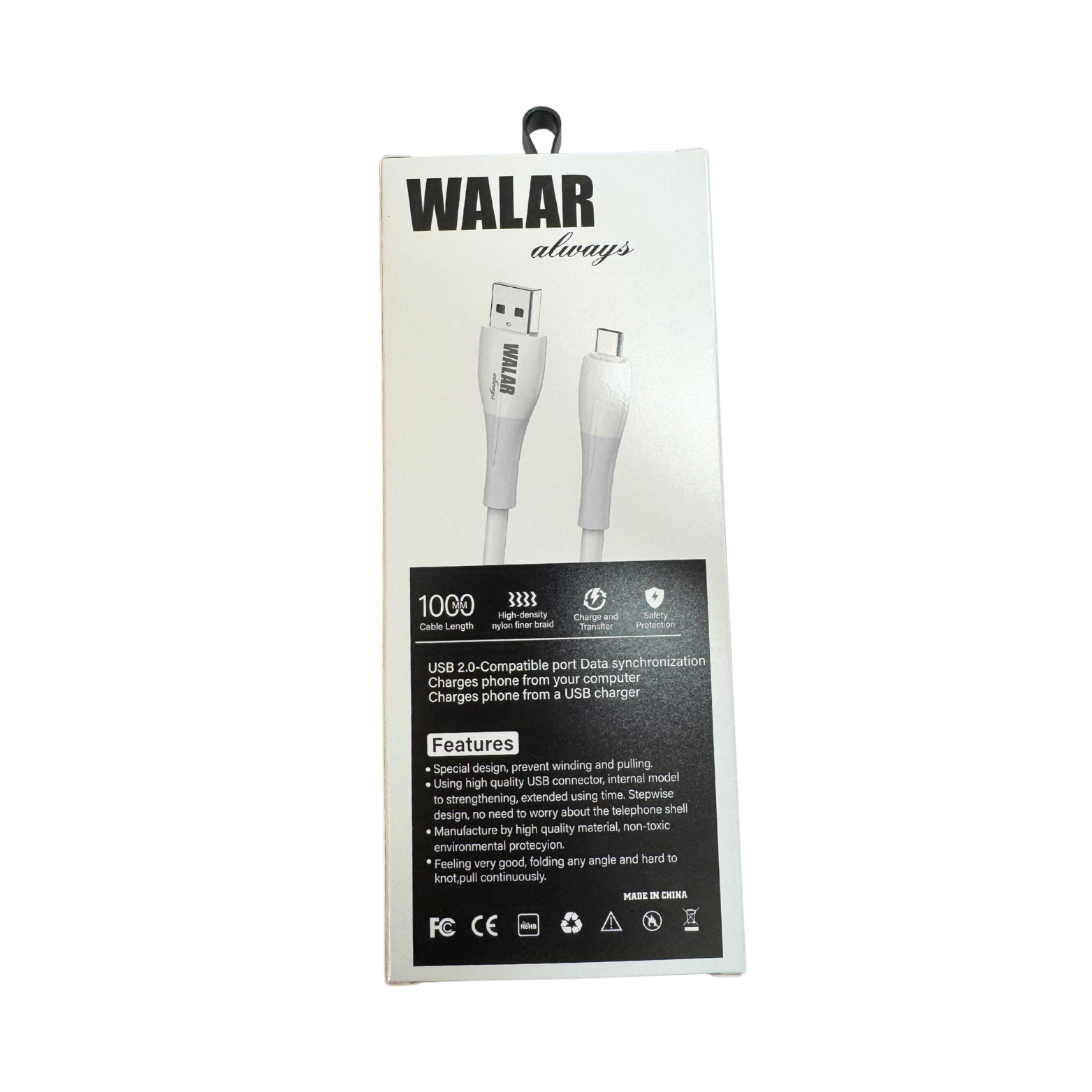 WALAR Type-C Data Transfer & Charging Cable – USB-C Fast Charge & Sync, Durable, Universal Compatibility for Android Phones, Tablets, Power Banks & More
