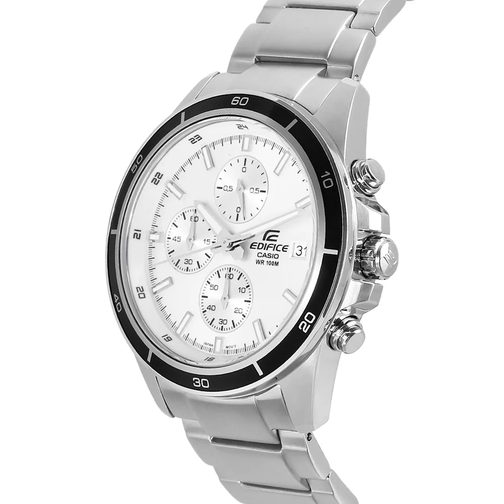 CASIO EDIFICE EFR-526D-7AVUDF Chronograph Watch for Men with Stainless Steel Band and White Dial Silver