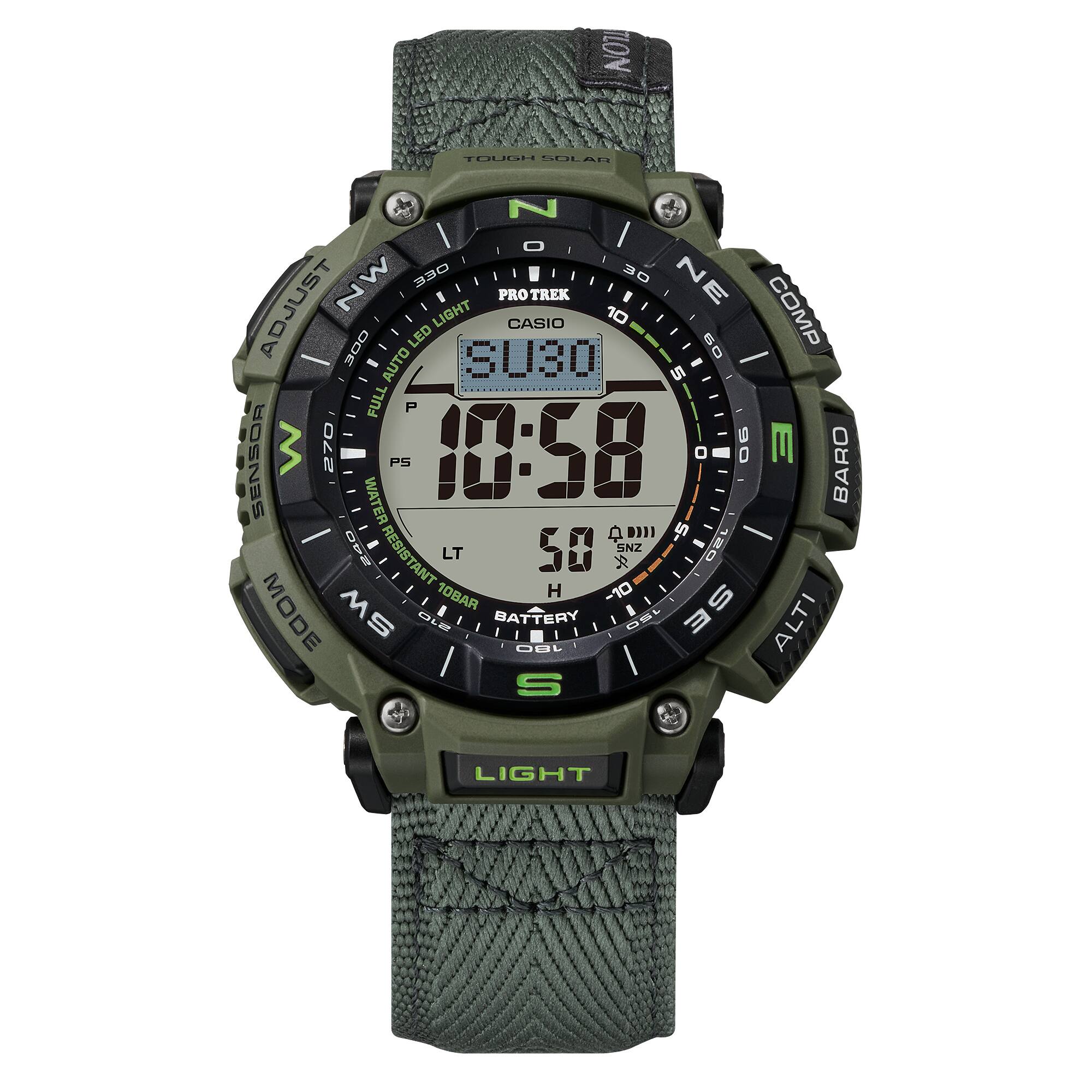 Casio PRO TREK PRG-340B-3DR Men’s Solar Triple Sensor Green Outdoor Watch, Tough Solar, 100M Water Resistant
