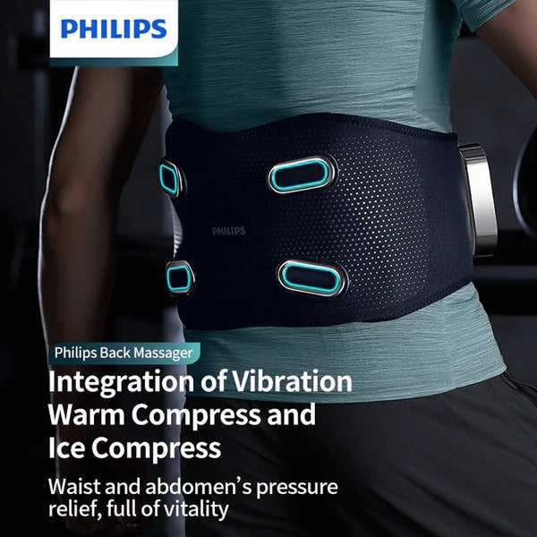 Philips PPM4721 Waist & Back Massager – 4‑Zone VibWave, Hot Compress 40‑55 °C, 3D Support, 3200 mAh Battery, USB‑C