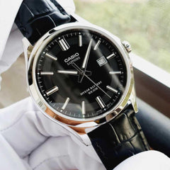CASIO MTS-100L-1AVDF Standard Analog Men’s Watch – Black Dial, Stainless Steel Case, Genuine Leather Band, Date Display, Quartz Movement, Sapphire Crystal, 50M Water Resistance – Men’s Classic Business Watch