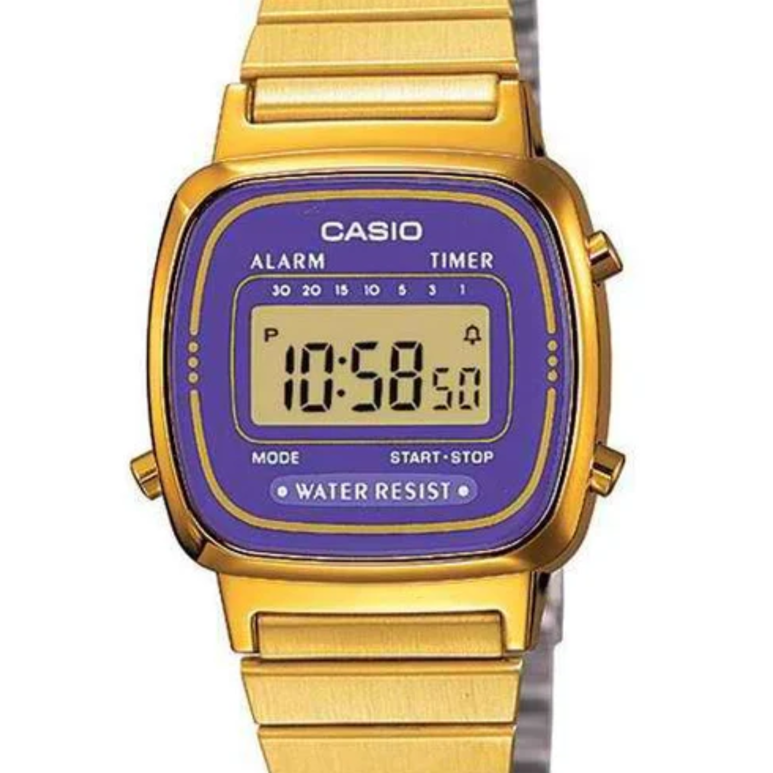 CASIO LA670WGA-6DF Vintage Digital Women’s Watch, Gold Tone Stainless Steel Band, Daily Alarm, Stopwatch