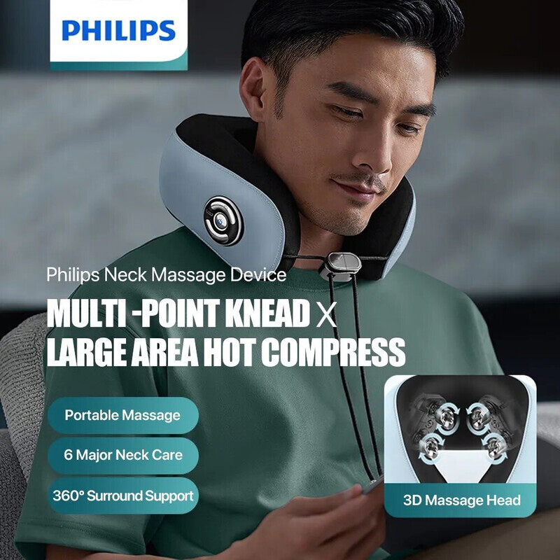 Philips PPM3304 Shoulder & Neck Massager – 4‑Node Kneading + 42 °C Hot Compress, Cordless, USB‑C, Ergonomic Wraparound Design