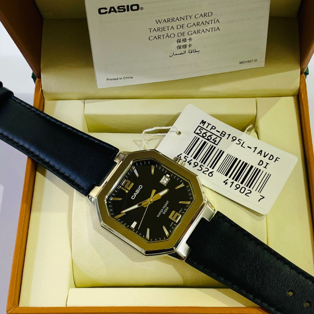 CASIO MTP-B195L-1AVDF Men’s Analog Watch – Black Dial, Genuine Leather Strap, Classic Dress & Everyday Style - THE HAPPY BUY