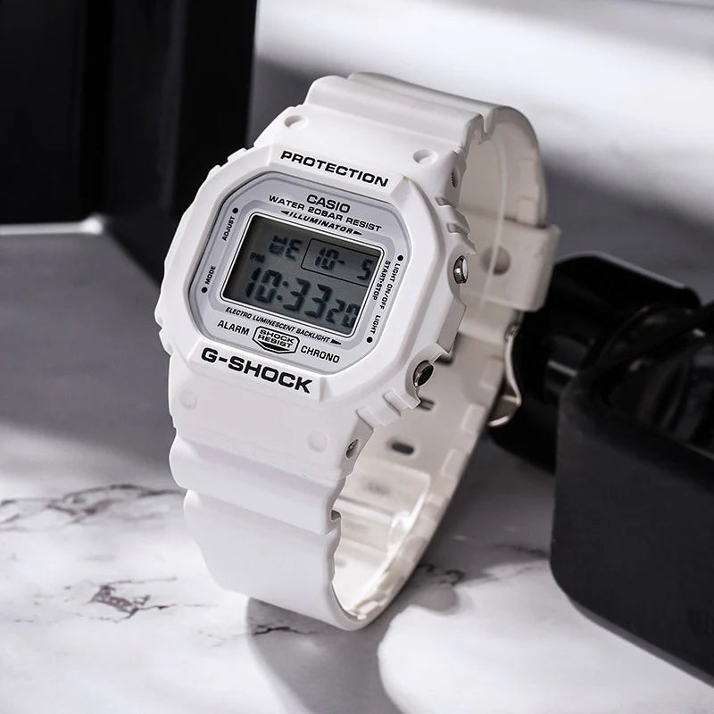 Casio G-SHOCK DW-5600MW-7DR Digital Watch for Men | Shock Resistant | 200M Water Resistant | LED Backlight | Multi-Function Alarm | White Resin Strap