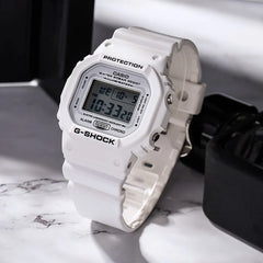 Casio G-SHOCK DW-5600MW-7DR Digital Watch for Men | Shock Resistant | 200M Water Resistant | LED Backlight | Multi-Function Alarm | White Resin Strap