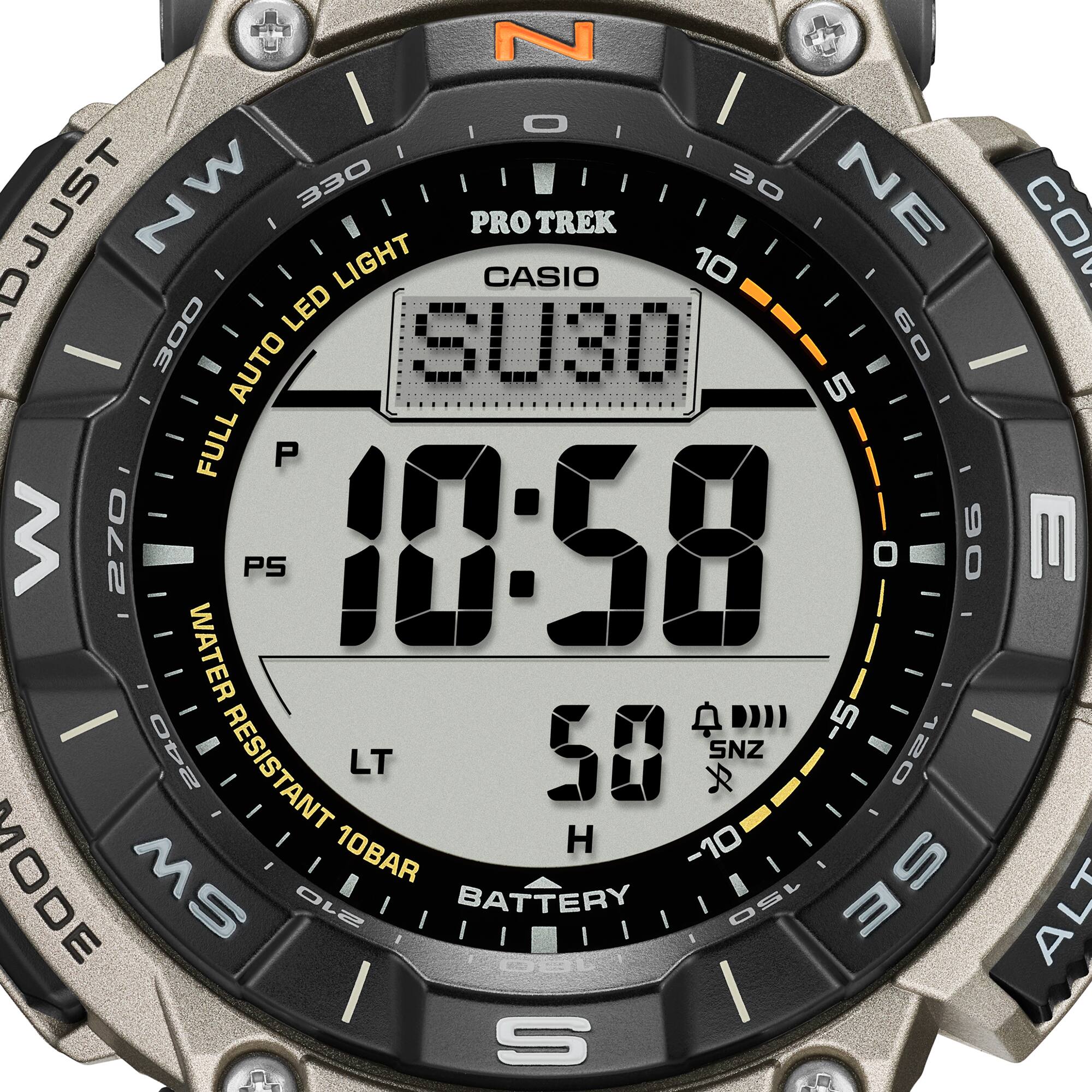 Casio Pro Trek PRG-340T-7DR Men's Solar Outdoor Watch, Triple Sensor (Altimeter, Barometer, Compass), Titanium Band, Tough Solar Power, 100M Water Resistant