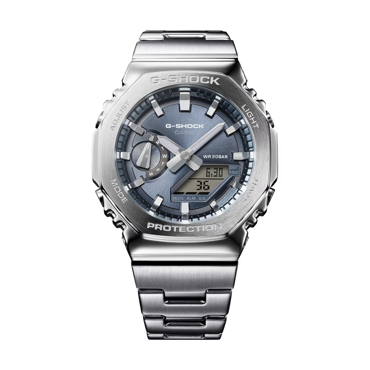 CASIO G-SHOCK GM-2110D-8ADR Analog-Digital Men’s Watch, Shock Resistant, 200M Water Resistant, Stainless Steel Band