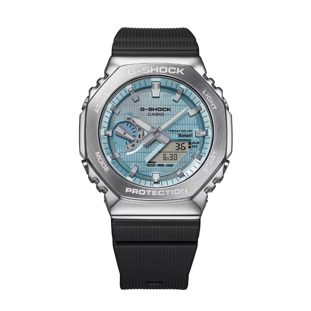 Casio G-SHOCK GBM-2100A-1A2DR Men’s Analog-Digital Metal Covered Ice Blue Dial Watch, Bluetooth, Tough Solar, 200M Water Resistant