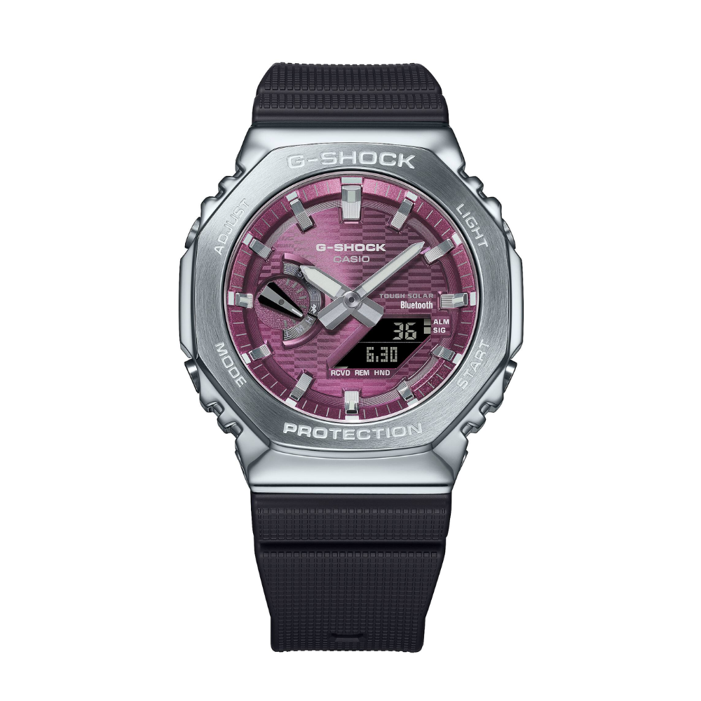 Casio G-SHOCK GBM-2100A-4B Men’s Analog-Digital Metal Covered Burgundy Dial Watch, Bluetooth, Tough Solar, 200M Water Resistant