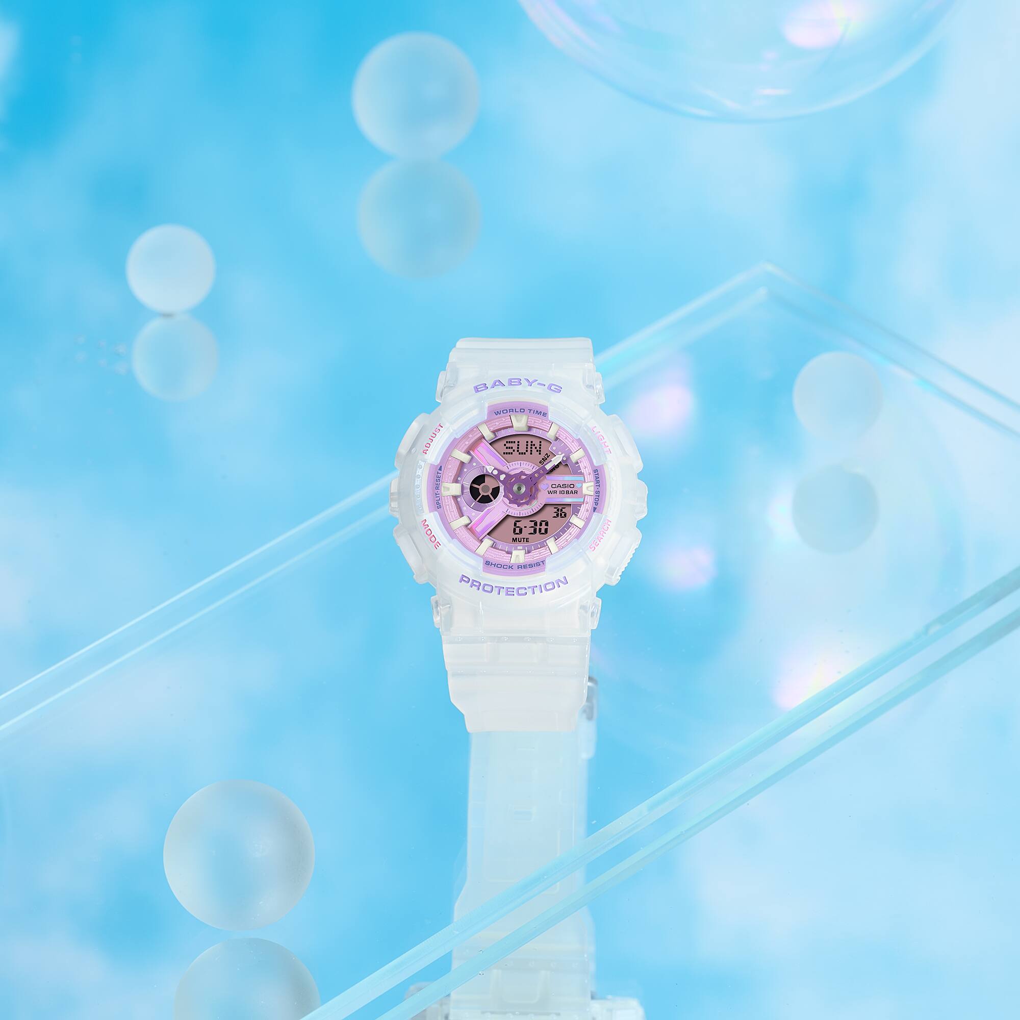 Casio Baby-G BA-110PS-7ADR Women’s Analog-Digital Watch, White Resin Band, Shock Resistant, 100m Water Resistant