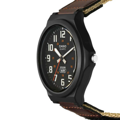 CASIO MW-240B-5BVDF Standard Analog Men’s Watch – Brown Dial, Canvas Fabric Band, 50M Water Resistance, Quartz Movement, Luminous Hands, Long Battery Life – Men’s Casual Classic Watch