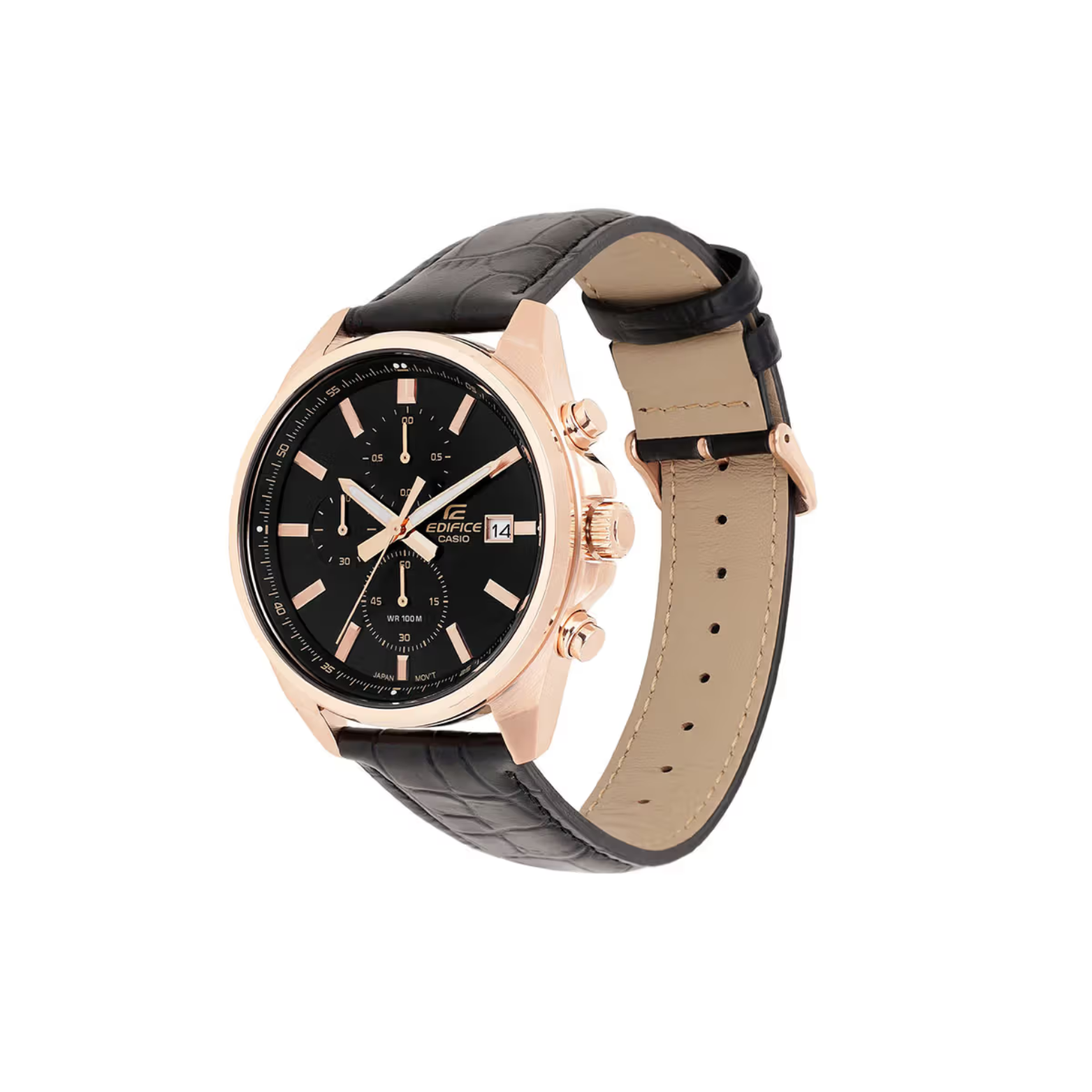 CASIO EDIFICE EFV-610ECL-1AUDF Men’s Chronograph – Black Dial, Genuine Leather Strap, Quartz, Date, Mineral Glass, 100M Water Resistant Stainless Steel Watch