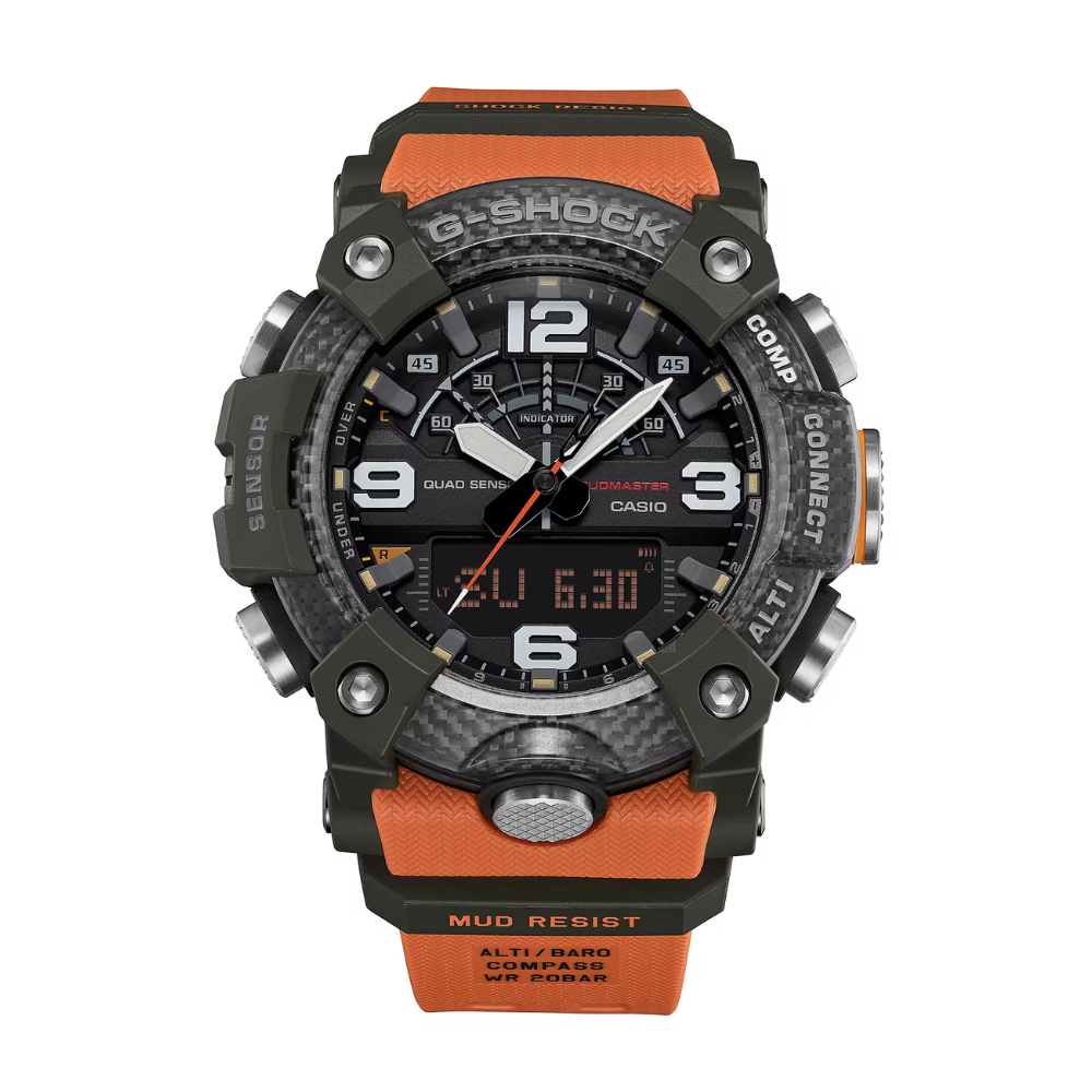 CASIO G-SHOCK GG-B100X-1A9DR MUDMASTER Analog Digital Men's Watch Yellow Resin Strap Bluetooth Quad Sensor 200M Water Resistant