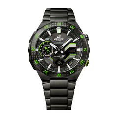 CASIO EDIFICE ECB-2200RC-1A3DF Solar Powered Bluetooth Chronograph Watch for Men with Carbon Bezel and Stainless Steel Band Black/Green