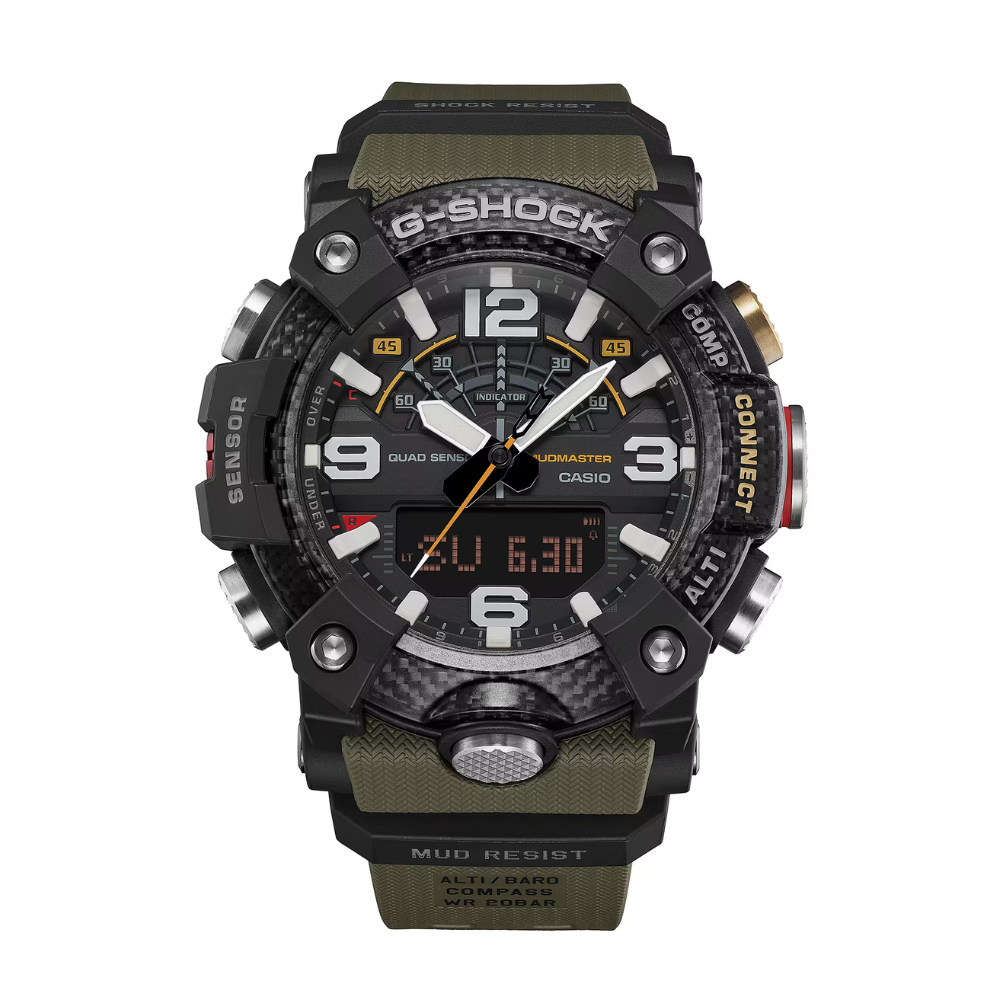 CASIO G-SHOCK GG-B100X-1A3DR MUDMASTER Analog Digital Men's Watch Green Resin Strap Bluetooth Quad Sensor 200M Water Resistant
