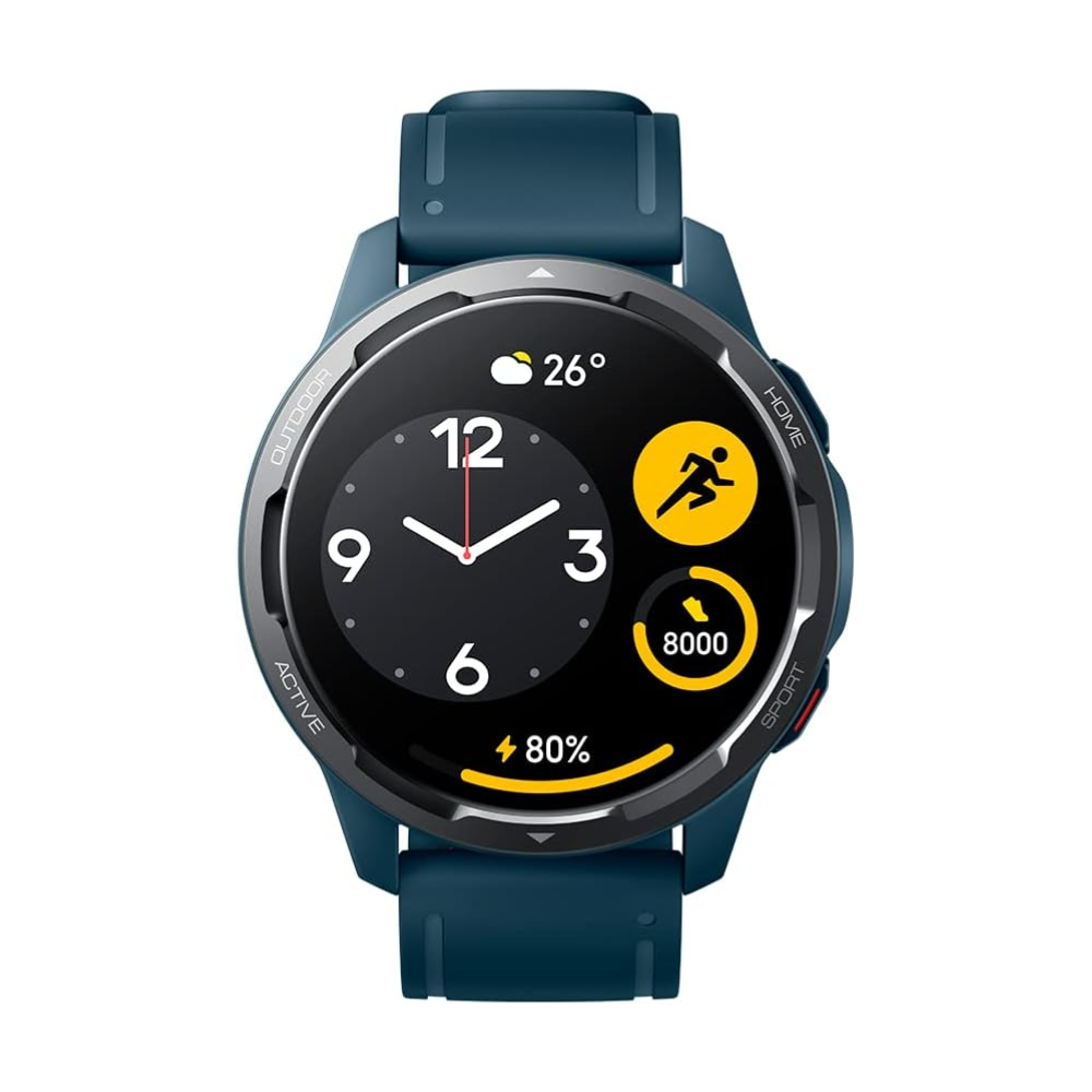 Smartwatch with a blue strap on a white background