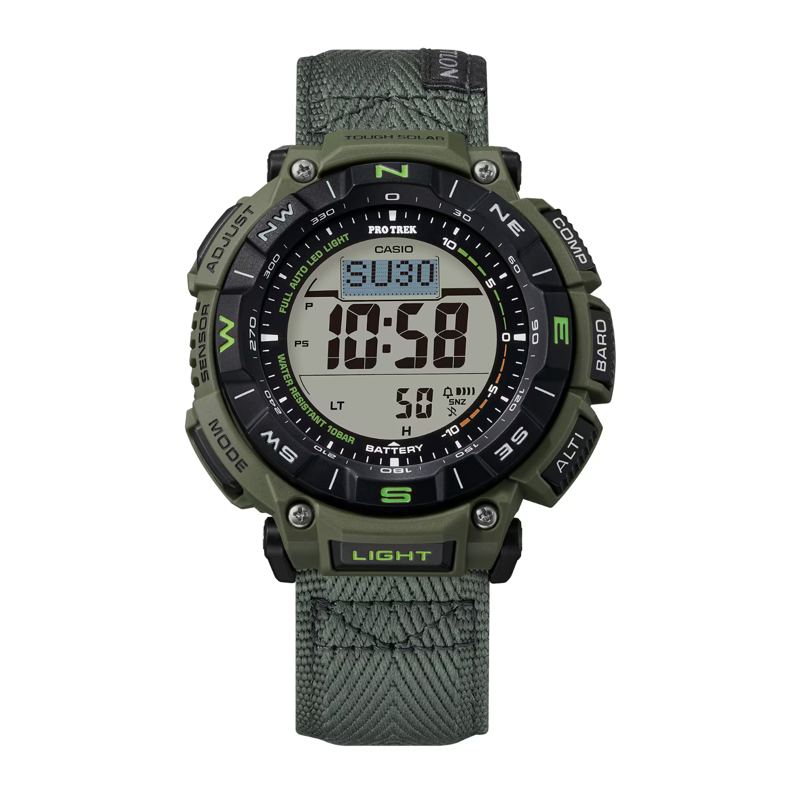 CASIO PROTREK PRG-340B-3DR Solar Powered Men’s Watch, Triple Sensor, 200M Water Resistant, Green Resin Strap