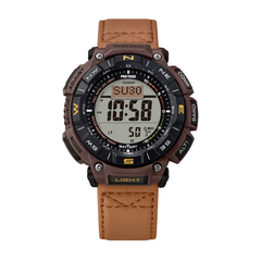 CASIO PROTREK PRG-340L-5DR Solar Powered Men’s Watch, Triple Sensor, 200M Water Resistant, Brown Leather Strap