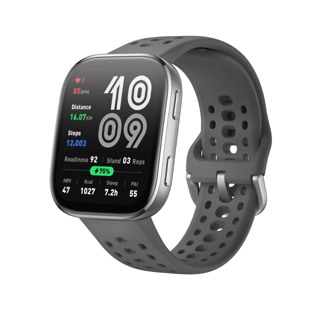 Smartwatch with a gray band on a white background