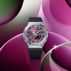Casio G-SHOCK GBM-2100A-4B Men’s Analog-Digital Metal Covered Burgundy Dial Watch, Bluetooth, Tough Solar, 200M Water Resistant