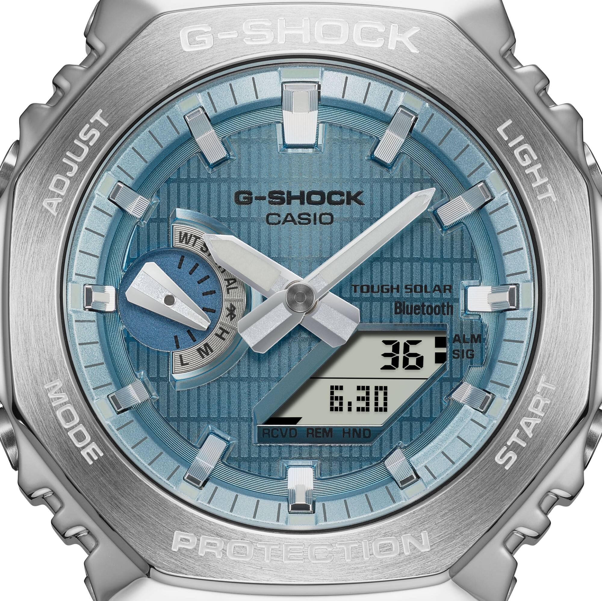Casio G-SHOCK GBM-2100A-1A2DR Men’s Analog-Digital Metal Covered Ice Blue Dial Watch, Bluetooth, Tough Solar, 200M Water Resistant