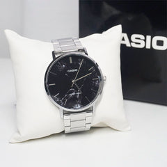 CASIO MTP-VT01DM-1AUDF Standard Analog Men’s Watch – Black Dial, Stainless Steel Case & Mesh Band, Slim Design, Quartz Movement, 50M Water Resistance, Mineral Glass – Men’s Classic Business Watch