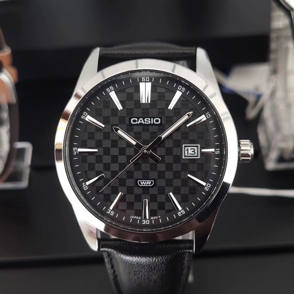 CASIO MTP-VD03L Series Standard Analog Men’s Watch – Stainless Steel Case, Genuine Leather Band, Date Display, Quartz Movement, 50M Water Resistance, Mineral Glass – Men’s Classic Business Watch