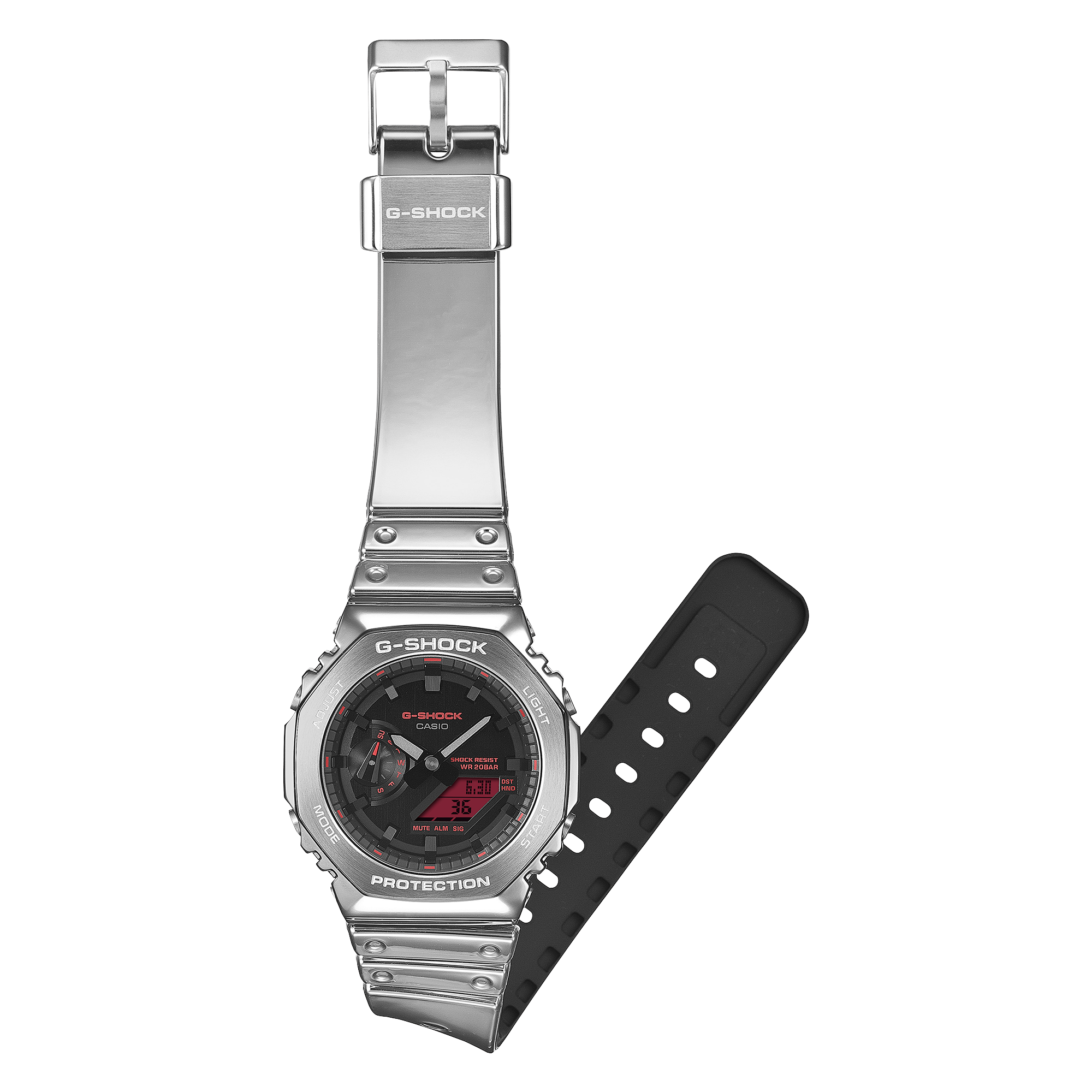CASIO G-SHOCK GM-2100YRA-8ADR Analog Digital Men's Watch Silver Metal Bezel Tough Silicone Band 200M Water Resistant