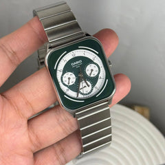 Casio MTP-M307D-3BVDF Men’s Analog Stainless Steel Watch – Green/White Dial, Day-Date & 24-Hour Subdials, 50M Water Resistant