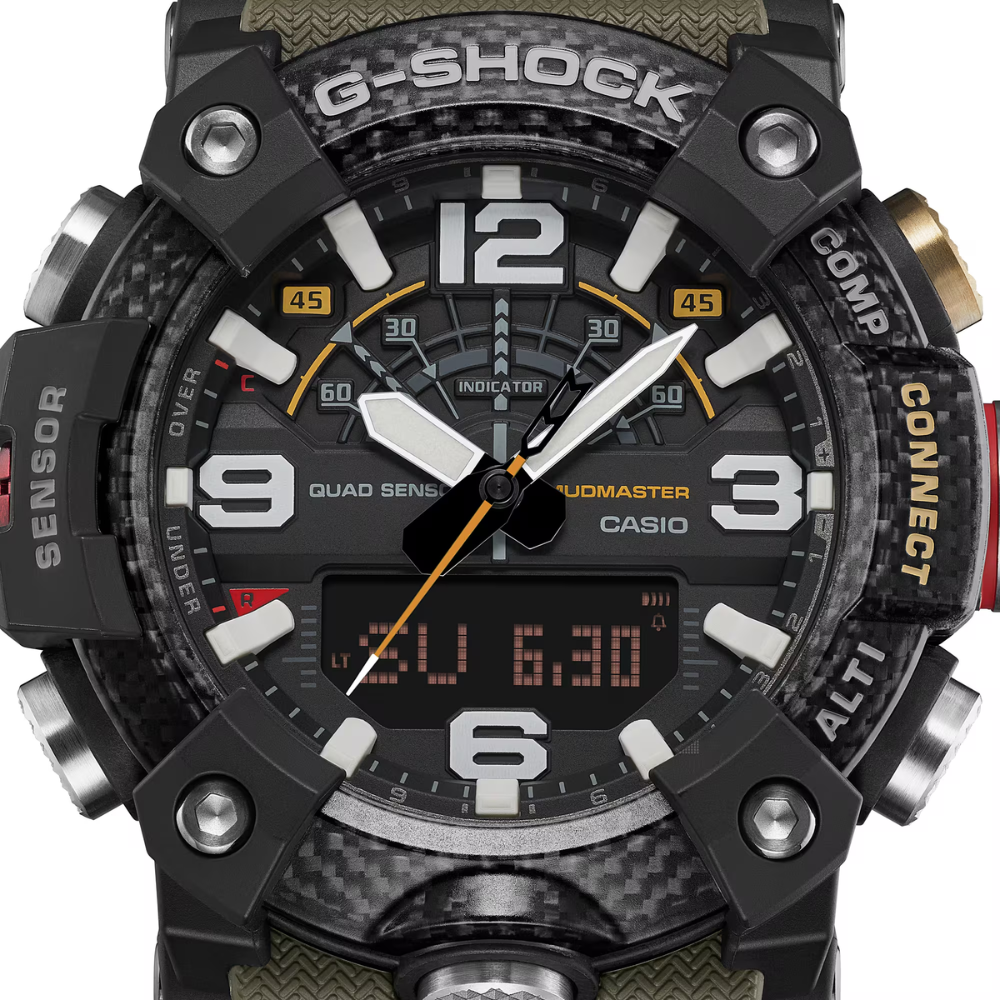 CASIO G-SHOCK GG-B100X-1A3DR MUDMASTER Analog Digital Men's Watch Green Resin Strap Bluetooth Quad Sensor 200M Water Resistant