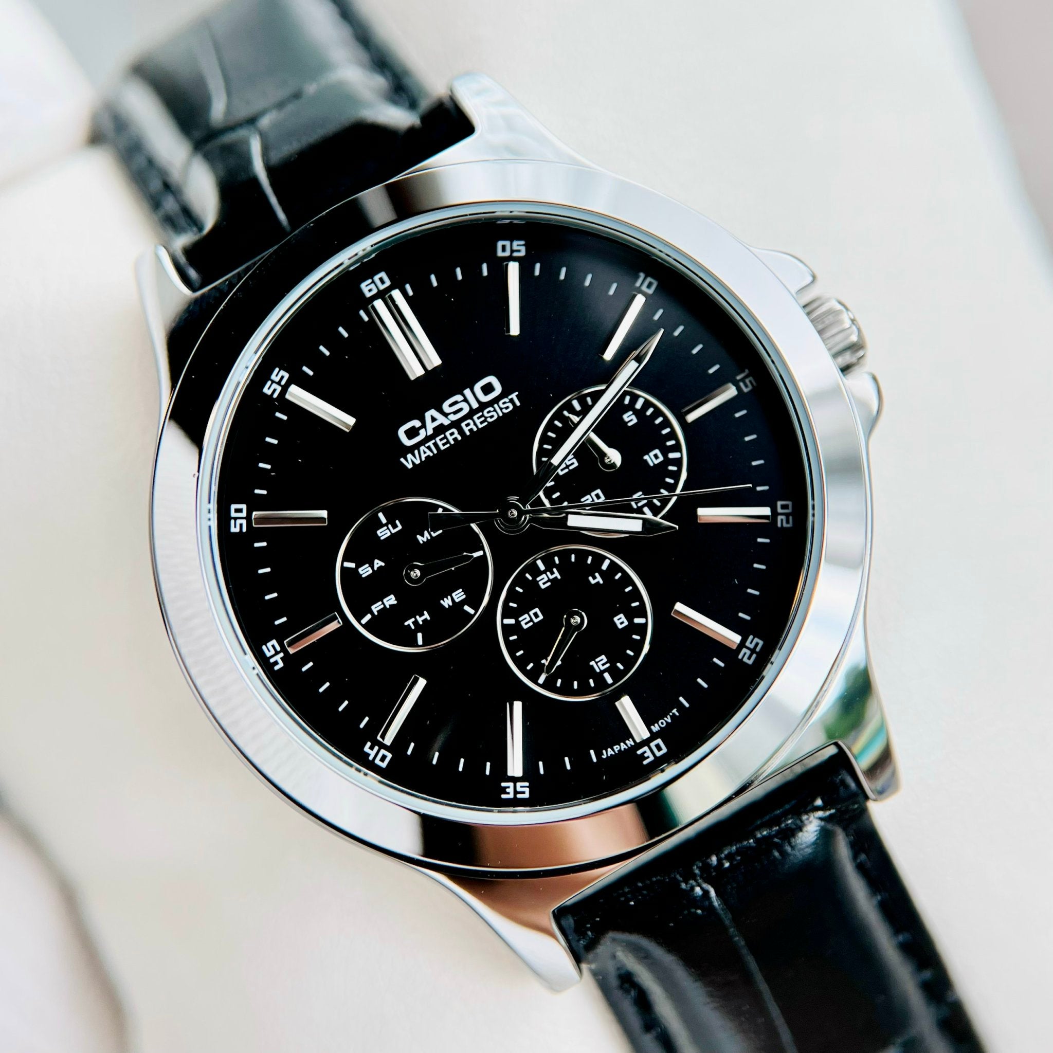 CASIO MTP-V300L Series Standard Analog Men’s Watch – Stainless Steel Case, Genuine Leather Band, Multi-Hand Chronograph Design, Quartz Movement, 50M Water Resistance, Mineral Glass – Men’s Classic Business Watch
