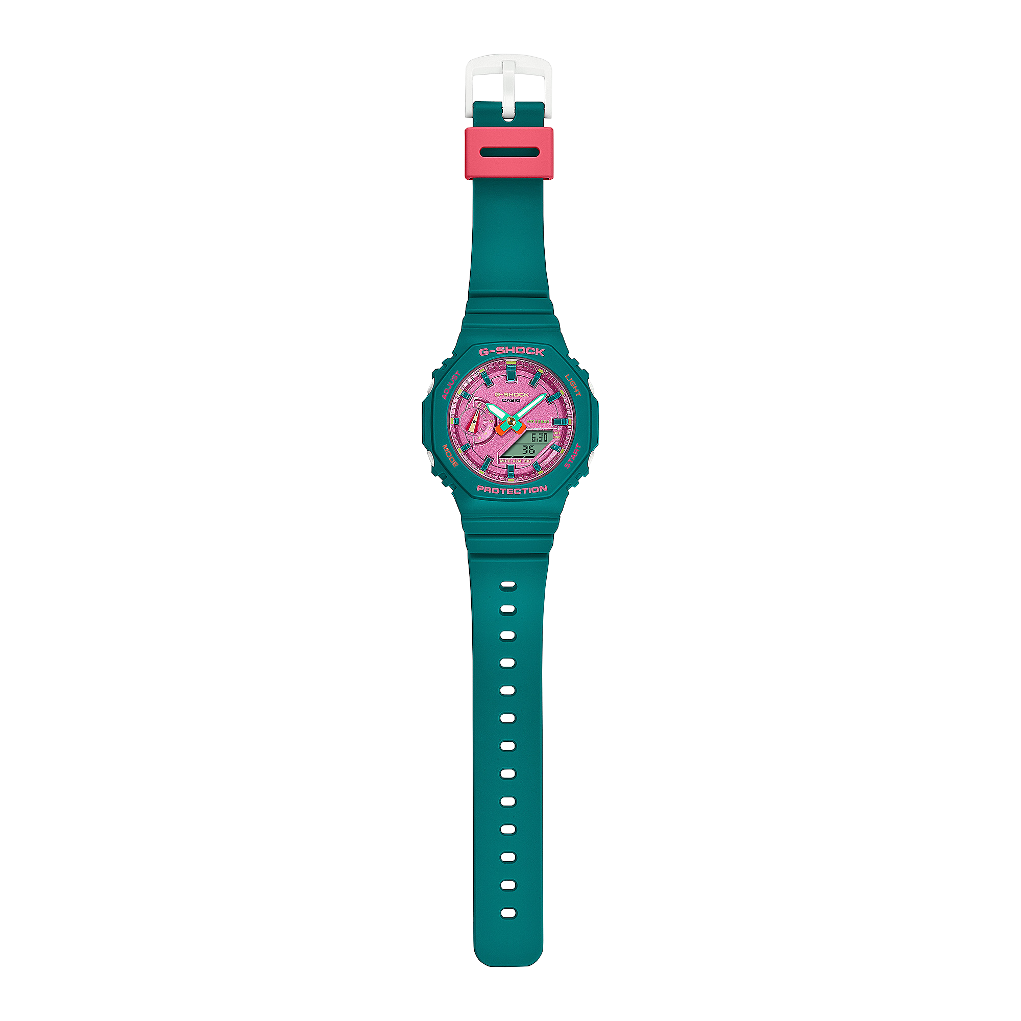 CASIO G‑SHOCK GMA‑S2100BS‑3ADR Women’s Analog‑Digital Watch – Translucent Green Resin, Slim Octagonal Case, Carbon Core Guard, 200 M Water Resistant