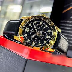 CASIO MTP-VD300GL-1EUDF Standard Analog Men’s Watch – Black Dial, Gold Stainless Steel Case, Brown Leather Band, Day & Date Display, Quartz Movement, 50M Water Resistance – Men’s Luxury Business Watch