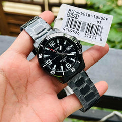CASIO MTP-VD01B-1BVUDF Standard Analog Men’s Watch – Black Dial, Black Stainless Steel Case & Band, Date Display, Quartz Movement, 50M Water Resistance, Mineral Glass – Men’s Modern Classic Watch