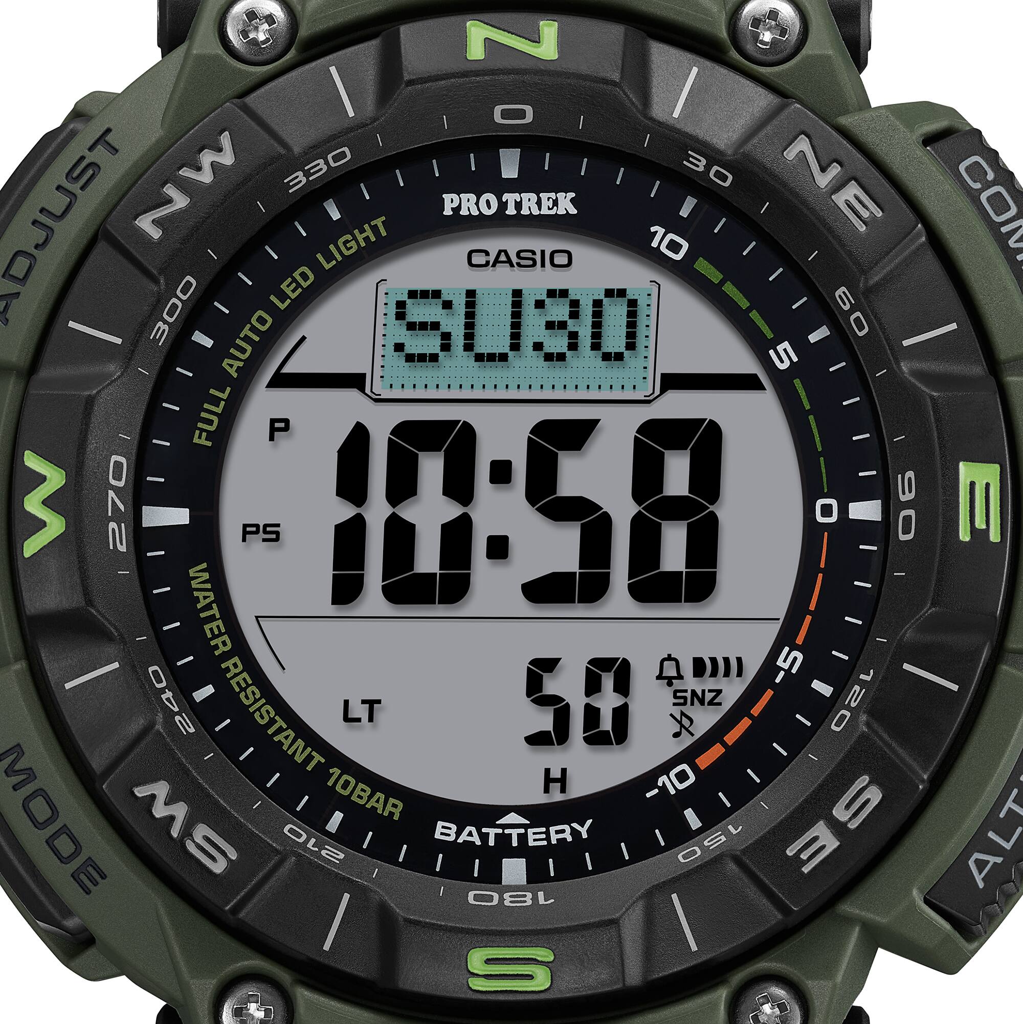 Casio PRO TREK PRG-340B-3DR Men’s Solar Triple Sensor Green Outdoor Watch, Tough Solar, 100M Water Resistant