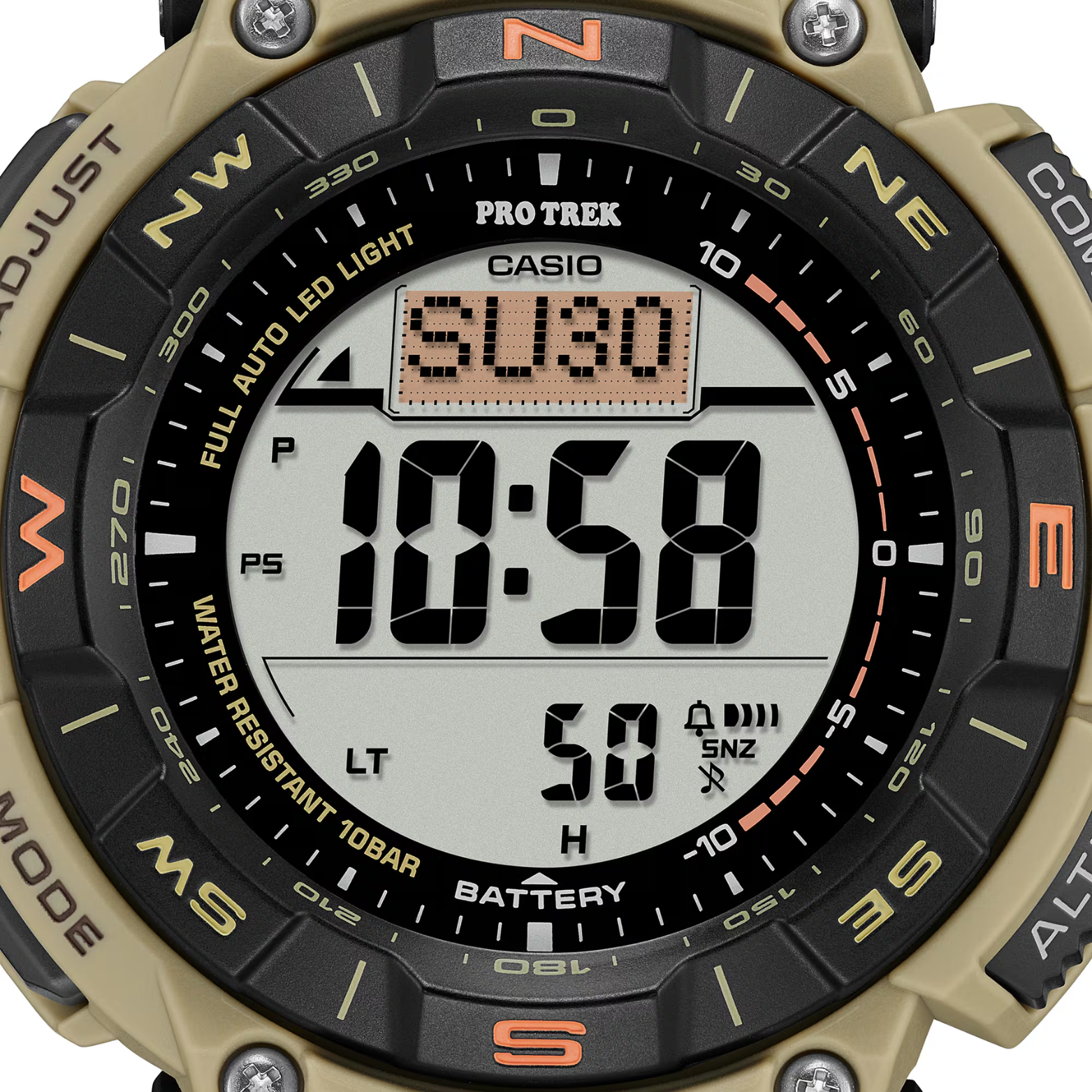 Casio Pro Trek PRG-340SC-5DR Men's Solar Outdoor Watch, Triple Sensor (Altimeter, Barometer, Compass), Bio-Based Resin Strap, Tough Solar Power, 100M Water Resistant