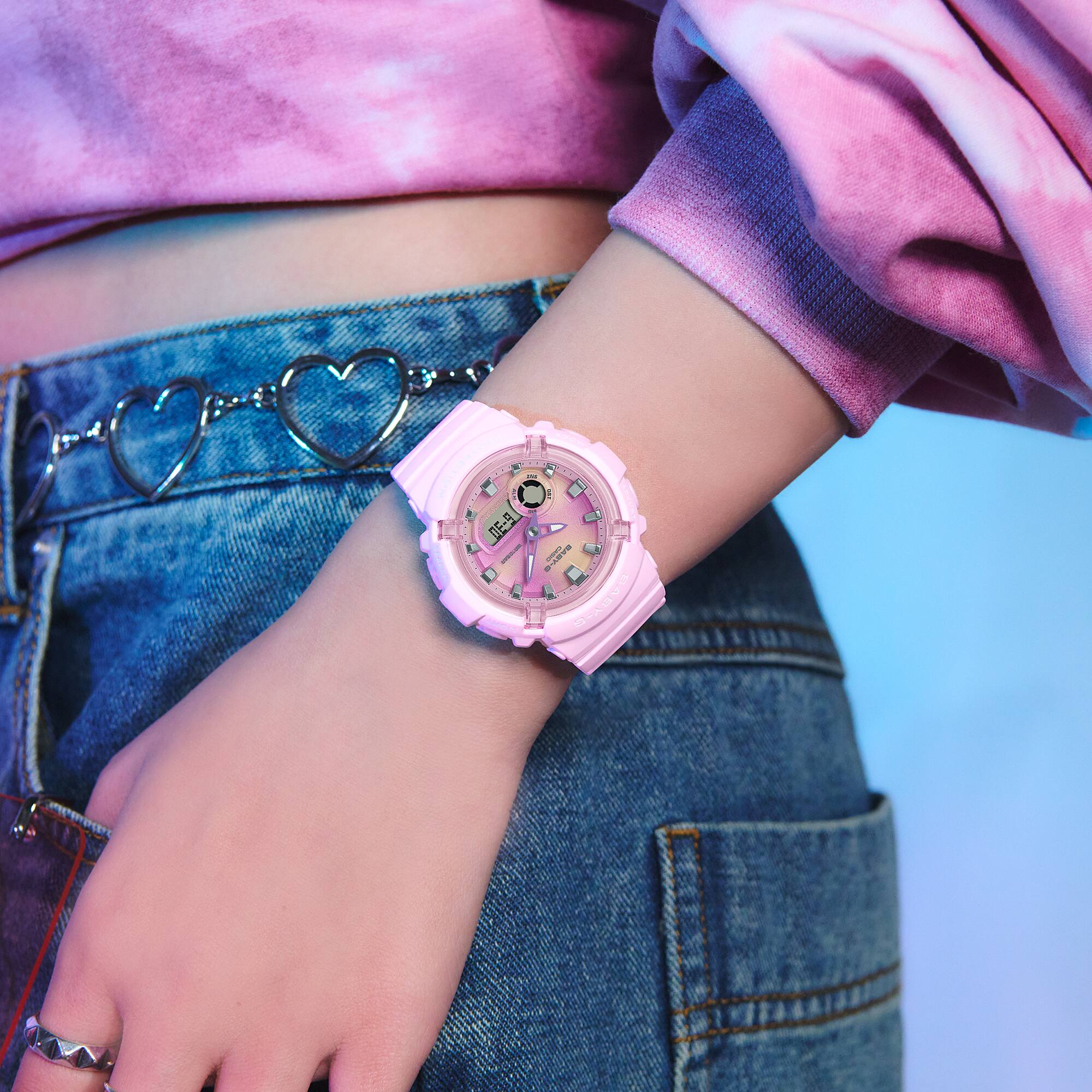 CASIO G-SHOCK BGA-280TD-4A – Women's Analog Digital Watch, Shock Resistant, 100M Water Resistant, LED Light, Resin Strap, Pink