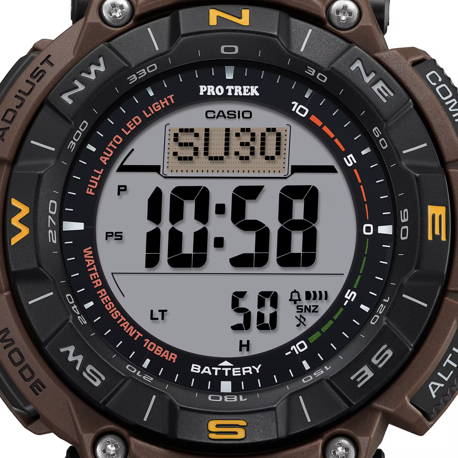 CASIO PROTREK PRG-340L-5DR Solar Powered Men’s Watch, Triple Sensor, 200M Water Resistant, Brown Leather Strap