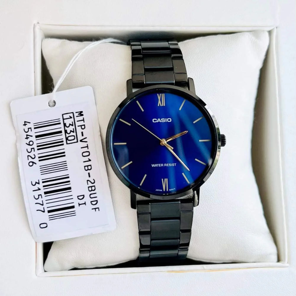 CASIO MTP-VT01B Series Standard Analog Men’s Watch – Black Stainless Steel Case, Slim Design, Quartz Movement, 50M Water Resistance, Mineral Glass, Long Battery Life – Men’s Modern Casual Watch