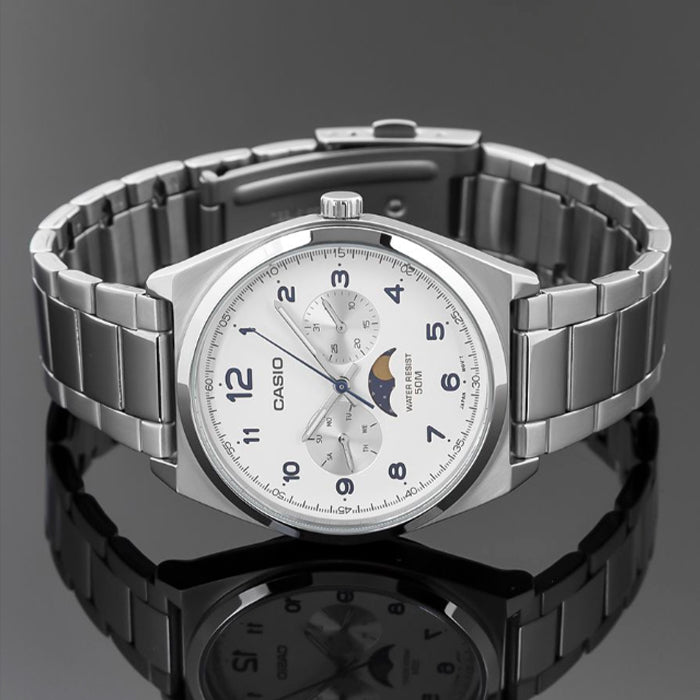 CASIO MTP-M300D-7AVDF Men's Analog Watch – Silver Stainless Steel Multi-Dial Quartz Watch | Elegant, Water Resistant & Durable