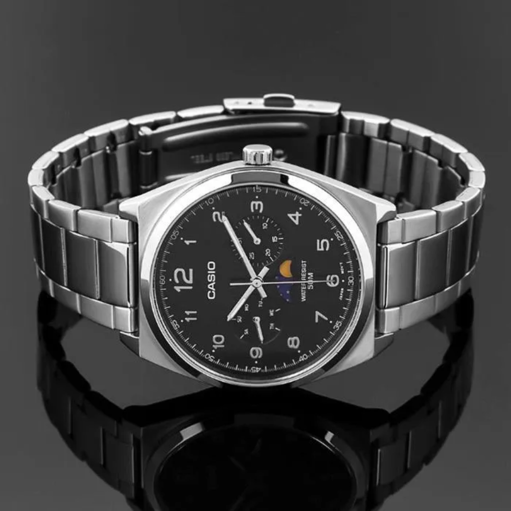 CASIO MTP-M300D-1AVDF Men's Analog Watch – Black Dial Stainless Steel Multi-Dial Quartz Watch | Elegant, Water Resistant & Durable