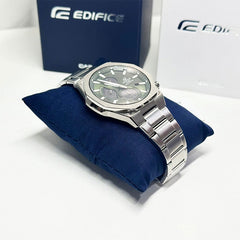 CASIO EDIFICE EFS-S570D-3AUDF Solar Powered Chronograph Watch for Men with Stainless Steel Band and Green Dial Silver