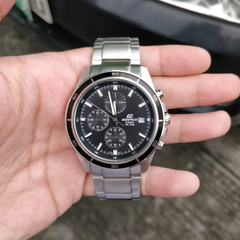 CASIO EDIFICE EFR-526D-1AVUDF Chronograph Watch for Men with Stainless Steel Band and Black Dial Silver