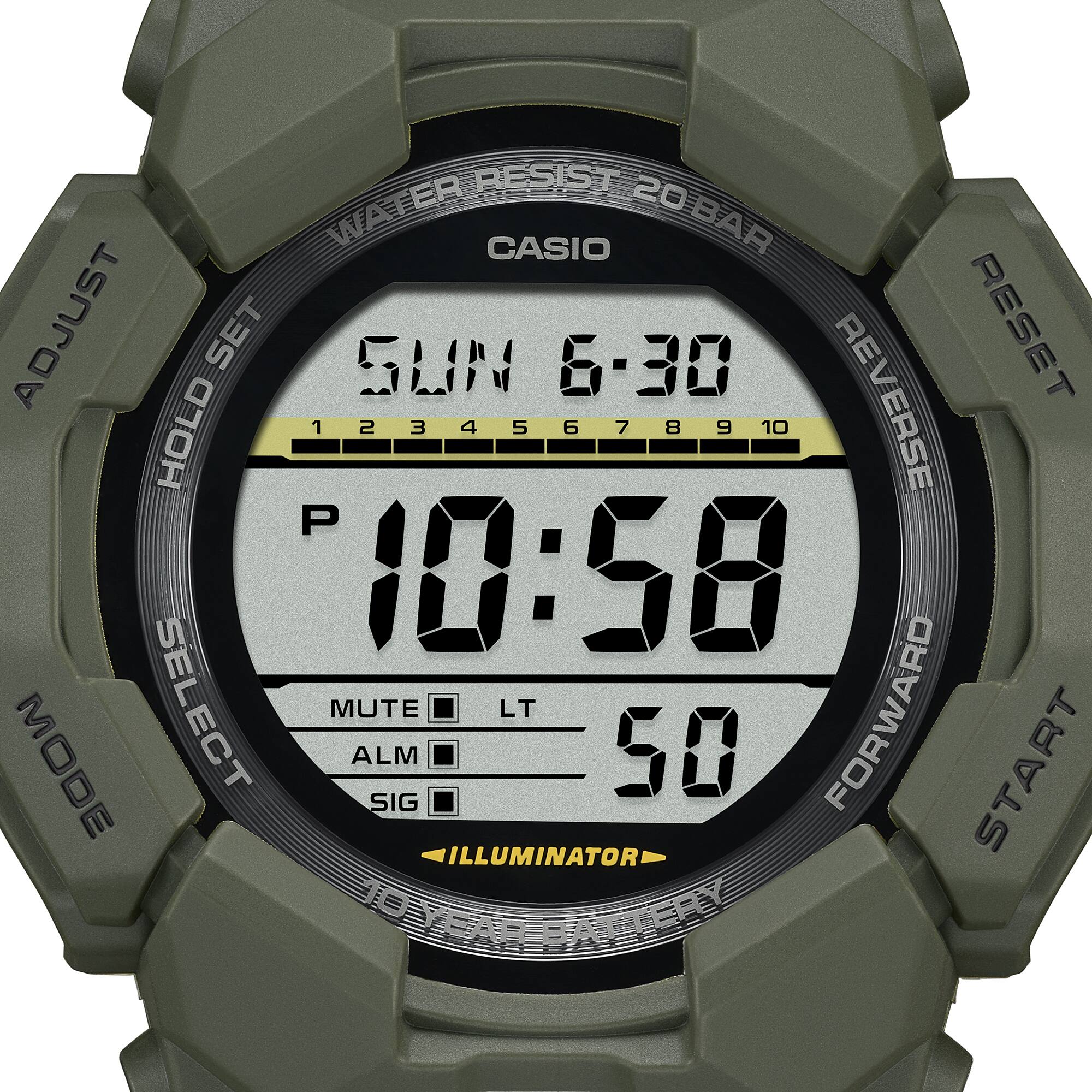 Casio G-SHOCK GD-010-3D Men’s Digital Dark Green Watch, 10-Year Battery, 200M Water Resistant