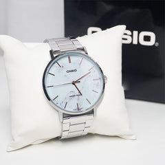 CASIO MTP-VT01DM-7AUDF Men’s Analog Watch – Silver Stainless Steel, White Dial, Ultra-Slim Quartz Design, Classic Dress Watch, Water Resistant